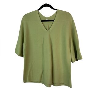 Uniqlo V-Neck Short Bell Sleeve Knit Top - Lt chartreuse XL